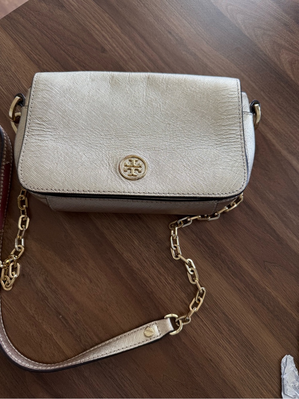 Tory Burch Metallic Gold Leather Chain Strap Crossbody